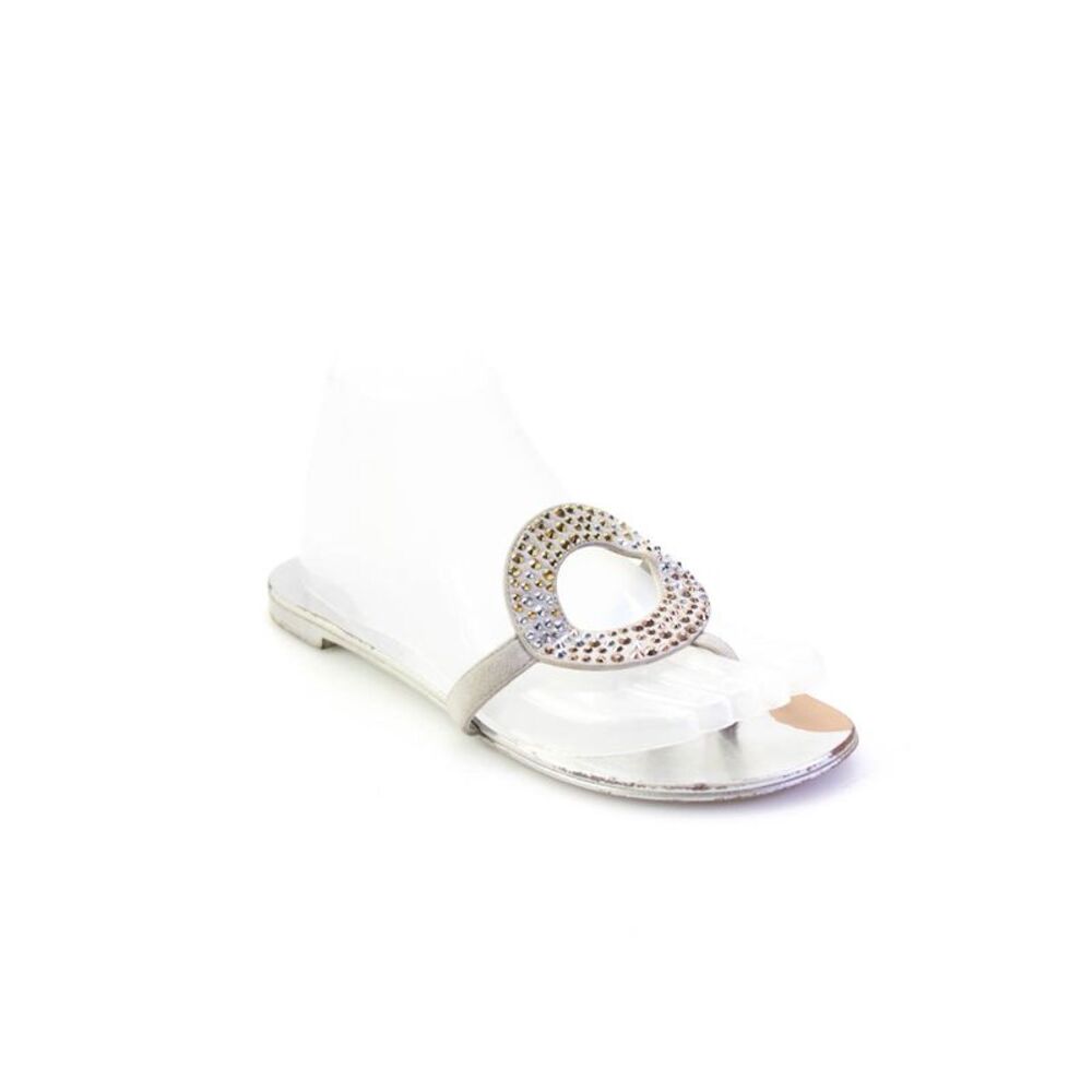 Giuseppe Zanotti Design Womens Crystal Circle T Strap Sandals Gray Suede Size 37
